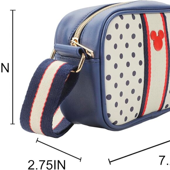 White Disney Mickey Mouse Ears Polka-Dotted 7" Crossbody Bag with Adjustable Str - Picture 2 of 7